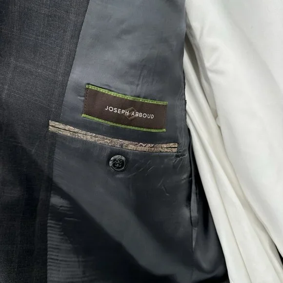 JOSEPH ABBOUD jacket blazer sport coat windowpane plaid charcoal gray 44L - Picture 8 of 9